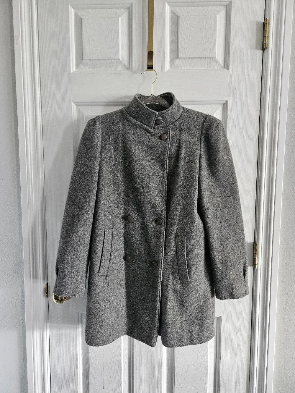 Vintage 1980s Military Gray Wool Car Coat/Overcoat